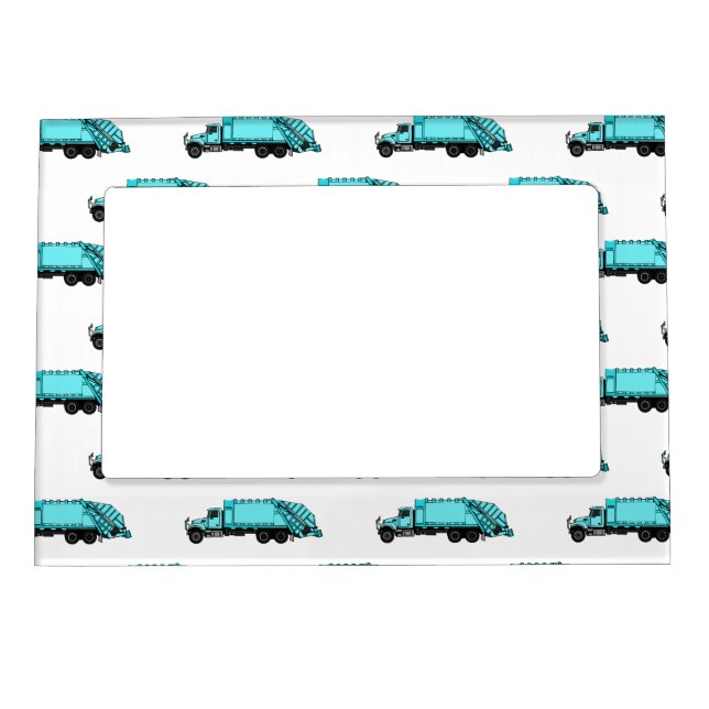 Garbage truck cartoon illustration magnetic frame (Front)