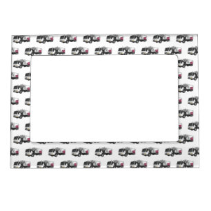 Garbage truck cartoon illustration magnetic frame