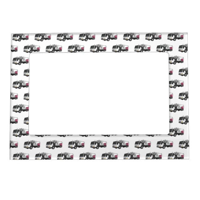 Garbage truck cartoon illustration magnetic frame (Front)