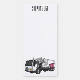 Garbage truck cartoon illustration magnetic notepad