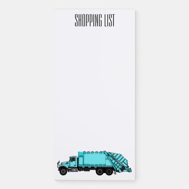 Garbage truck cartoon illustration magnetic notepad (Front)