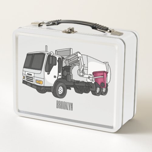 Garbage truck cartoon illustration metal lunch box