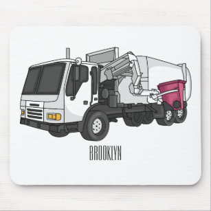 Garbage truck cartoon illustration mouse pad