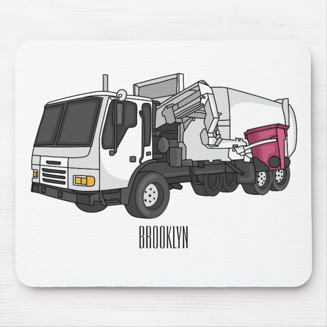 Garbage truck cartoon illustration mouse pad (Front)