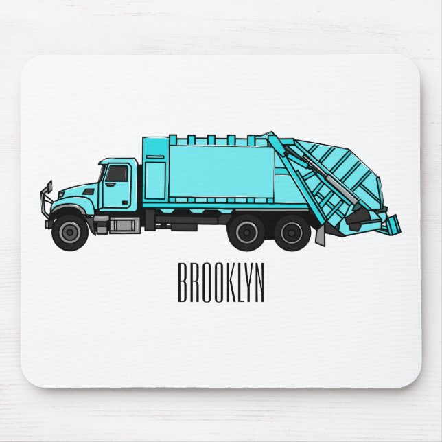 Garbage truck cartoon illustration mouse pad (Front)