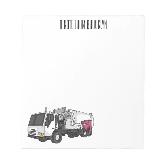 Garbage truck cartoon illustration notepad (Front)