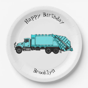Garbage truck cartoon illustration paper plates