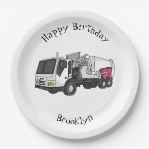 Garbage truck cartoon illustration paper plates