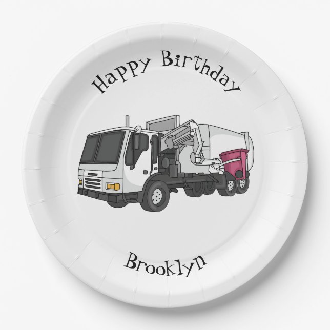 Garbage truck cartoon illustration paper plates (Front)