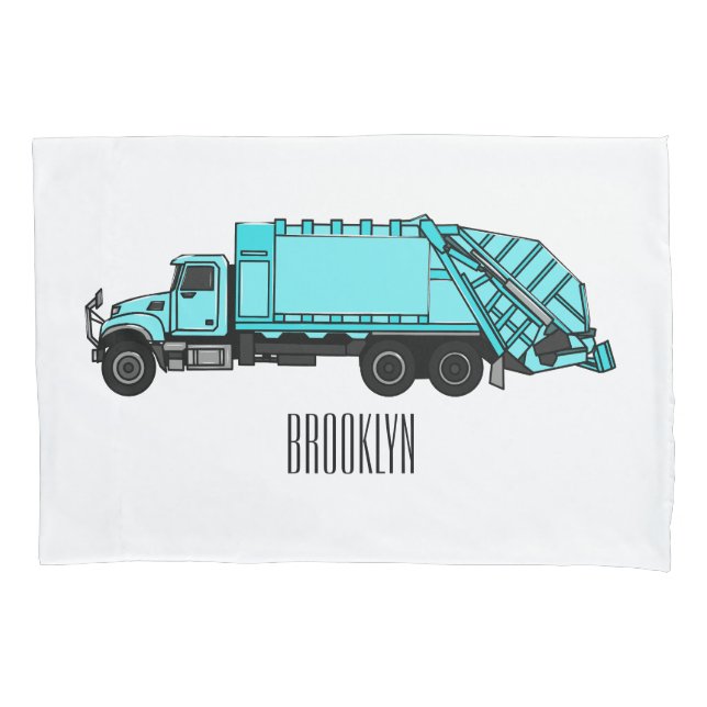 Garbage truck cartoon illustration pillow case (Front)