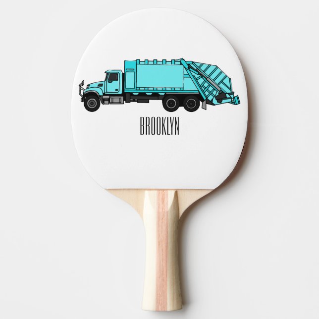 Garbage truck cartoon illustration ping pong paddle (Front)