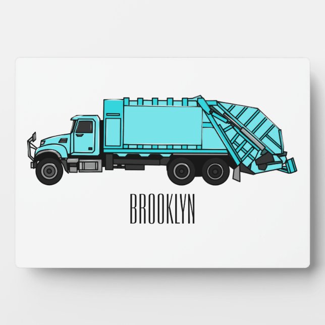 Garbage truck cartoon illustration plaque (Front)