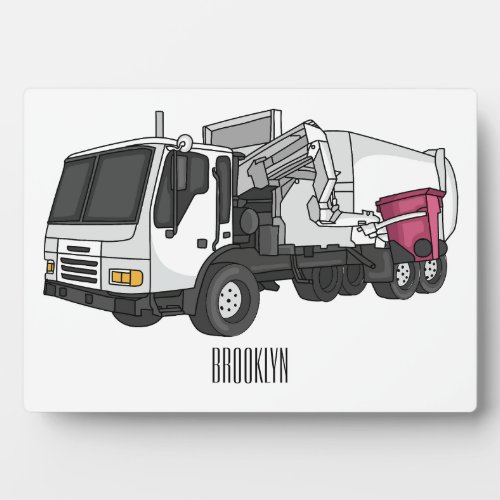 Garbage truck cartoon illustration  plaque
