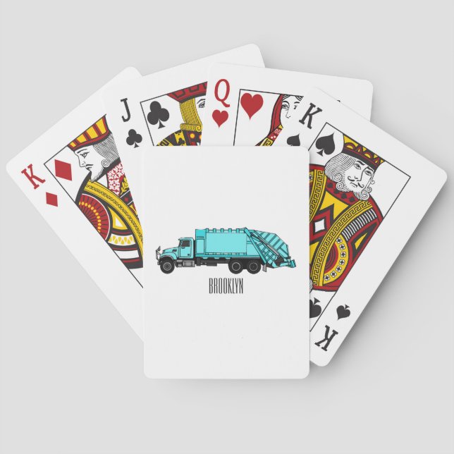Garbage truck cartoon illustration poker cards (Back)