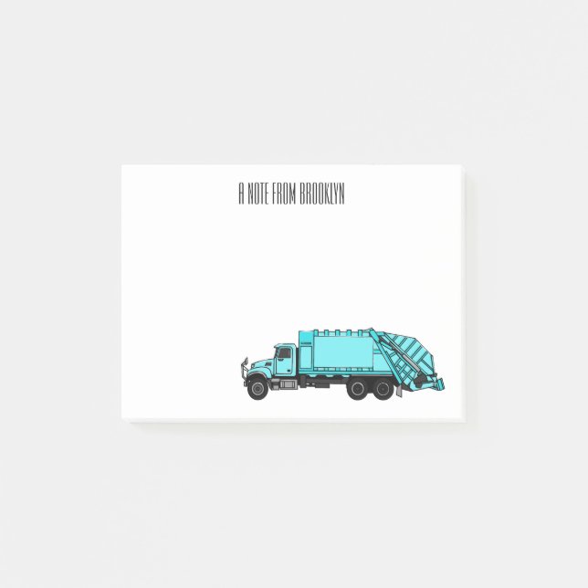 Garbage truck cartoon illustration post-it notes (Front)