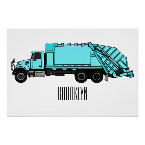 Garbage truck cartoon illustration poster