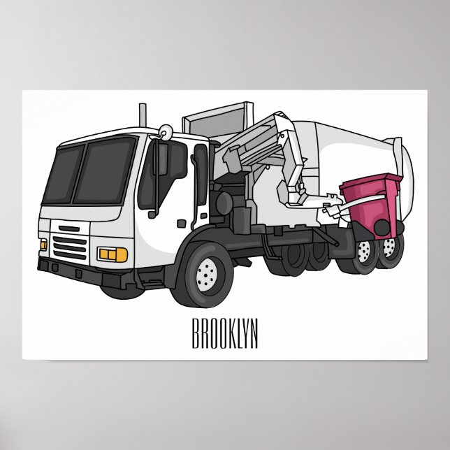 Garbage truck cartoon illustration poster (Front)