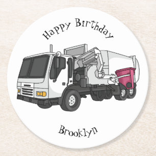 Garbage truck cartoon illustration round paper coaster
