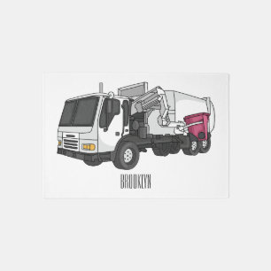 Garbage truck cartoon illustration rug