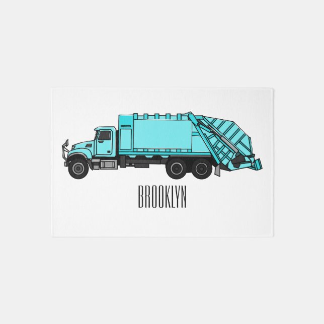 Garbage truck cartoon illustration rug (Front)