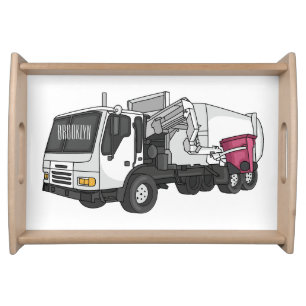 Garbage truck cartoon illustration serving tray