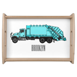 Garbage truck cartoon illustration serving tray