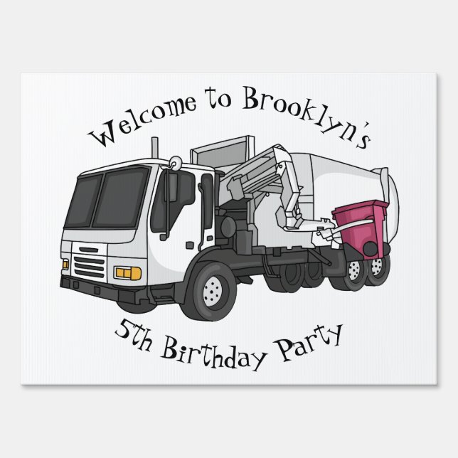 Garbage truck cartoon illustration sign (Front)