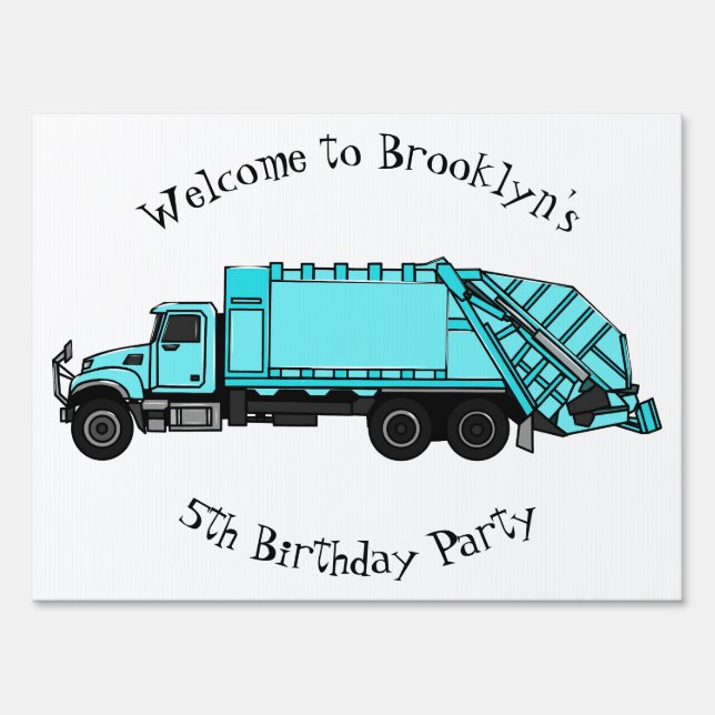 Garbage truck cartoon illustration sign (Front)