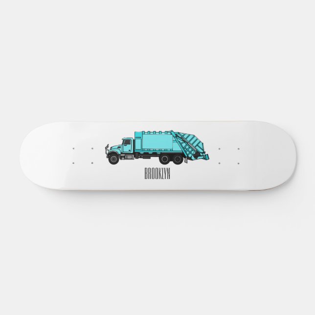Garbage truck cartoon illustration skateboard (Horz)