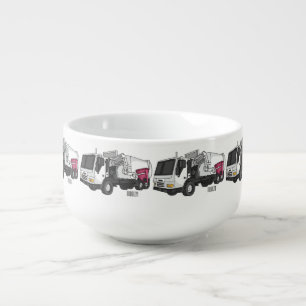 Garbage truck cartoon illustration soup mug