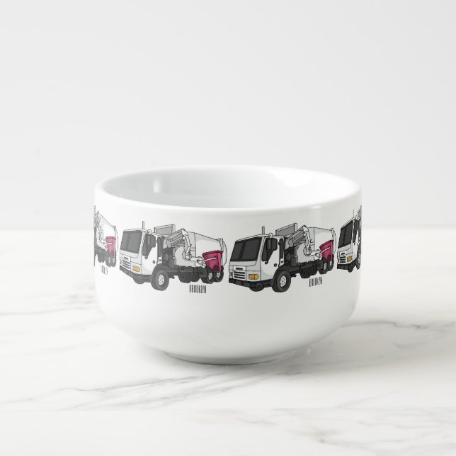 Garbage truck cartoon illustration soup mug (Front)