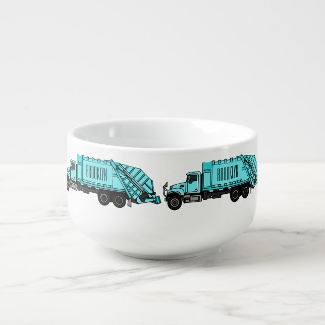 Garbage truck cartoon illustration soup mug (Front)