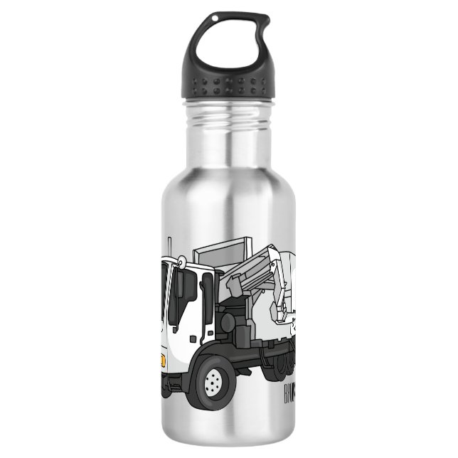 Garbage truck cartoon illustration stainless steel water bottle (Front)