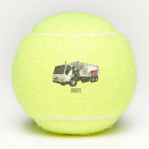 Garbage truck cartoon illustration  tennis balls