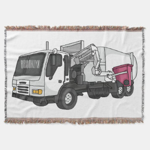 Garbage truck cartoon illustration throw blanket