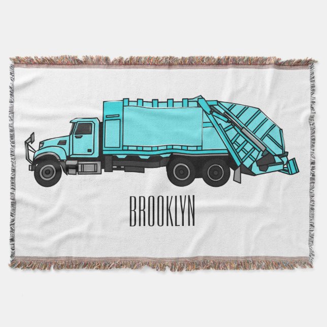 Garbage truck cartoon illustration throw blanket (Front)