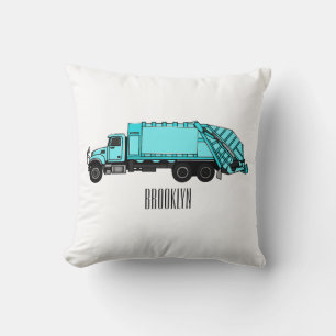 Garbage truck cartoon illustration throw pillow
