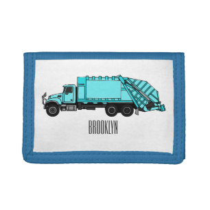 Garbage truck cartoon illustration tri-fold wallet