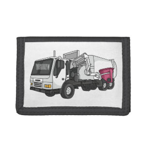 Garbage truck cartoon illustration tri-fold wallet