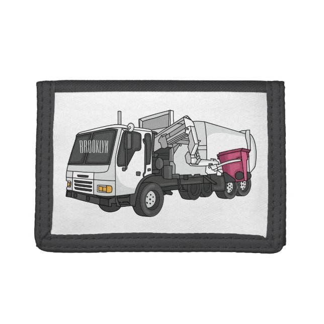 Garbage truck cartoon illustration trifold wallet (Front)