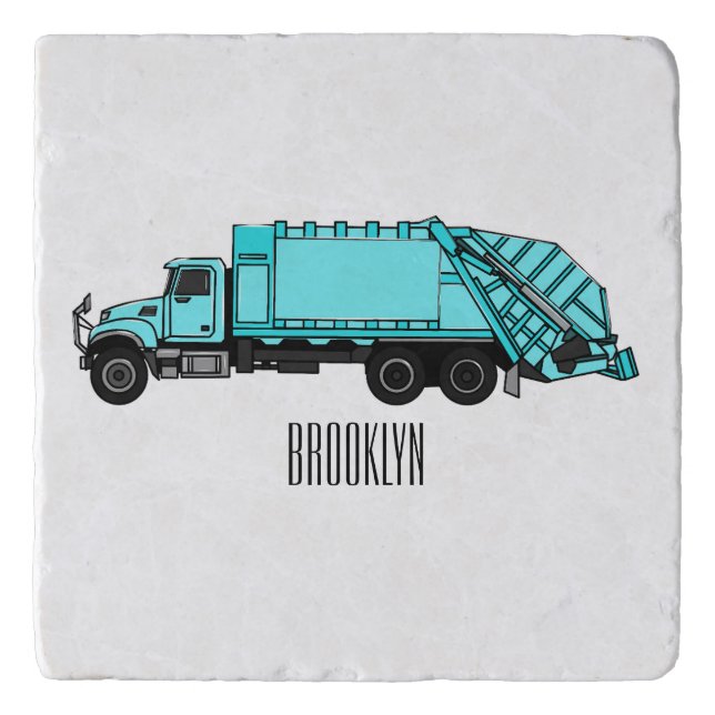 Garbage truck cartoon illustration trivet (Front)