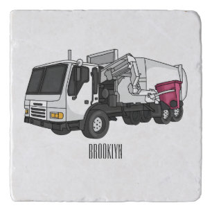 Garbage truck cartoon illustration trivet