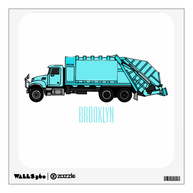 Garbage truck cartoon illustration wall decal (Front)