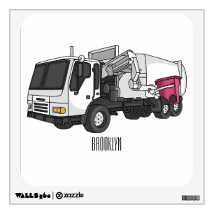 Garbage truck cartoon illustration wall decal
