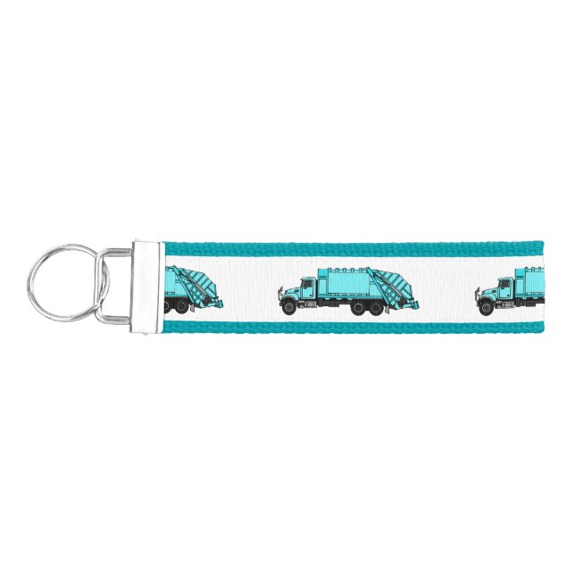 Garbage truck cartoon illustration wrist keychain (Keys on Left)