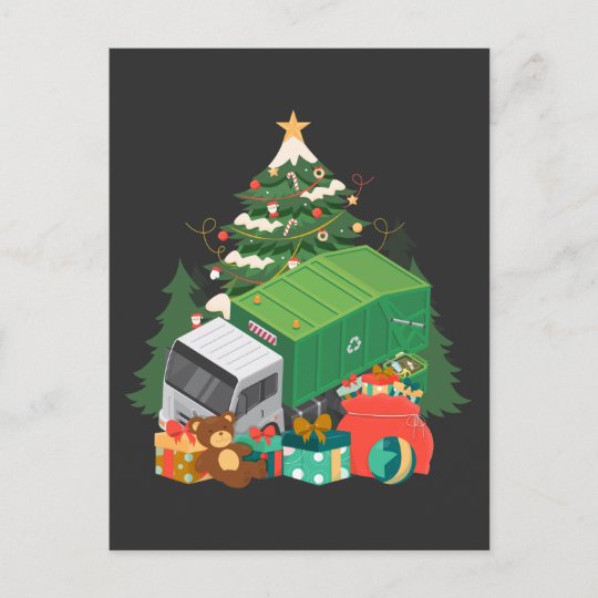 Garbage Truck Christmas Tree Xmas Trucker Postcard
