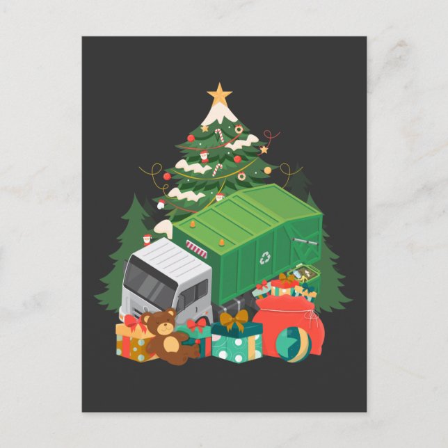 Garbage Truck Christmas Tree Xmas Trucker Postcard (Front)