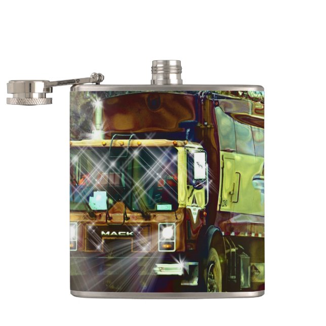 Garbage Truck Driver, Trash Truck Hip Flask (Opened)