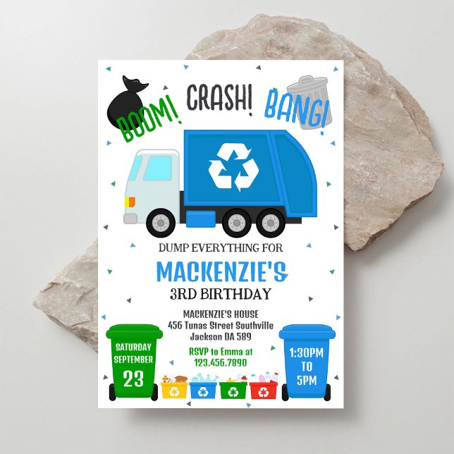 Garbage Truck Dump Truck Boy Birthday Invitation (Creator Uploaded)