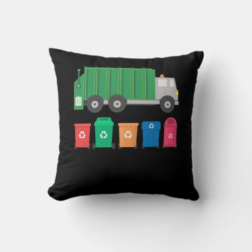 Garbage Truck Gift Trash Truck With Dumpsters Throw Pillow